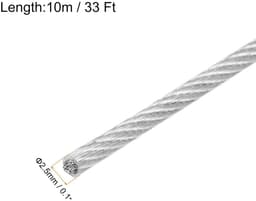 Allecta - 33ft Vinylgecoate Roestvrijstalen Staalkabel voor Wasrek - 2 Aluminium Hulzen - Transparant - 3/32 inch - 10m — thumbnail 4