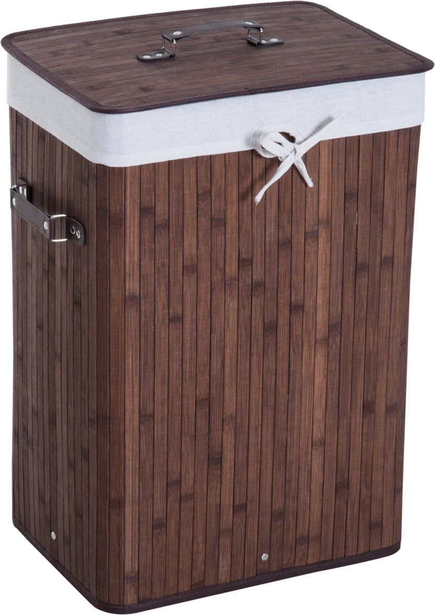 Clruro Waskorf - 40 x 30 x 60 cm - Vouwbaar Wasmand met Deksel - 72L - Bambus - Donkerbruin — afbeelding 1