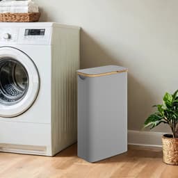 60L wasmand met deksel, wasmanden met handvat en binnenzak, opvouwbare grote wasmand smal, wasmanden, wasmanden voor slaapkamer badkamer (Grijs) — thumbnail 1