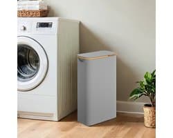 60L wasmand met deksel, wasmanden met handvat en binnenzak, opvouwbare grote wasmand smal, wasmanden, wasmanden voor slaapkamer badkamer (Grijs)