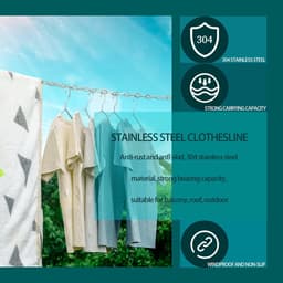 1 stuk - Waslijn - Waslijn van roestvrij staal 304 - Hangmatketting - Schommelketting voor op de veranda - Robuuste waslijn voor buiten - Waslijn van 2 meter - Geschikt voor accessoires voor hangstoelen en het drogen van kleding (zilver) — thumbnail 3