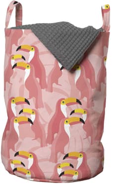 ABAKUHAUS toecan waszak, tropische vogel Hawaii pastel, wasmand met handvatten en trekkoord voor wasserettes, koraalroze — thumbnail 4