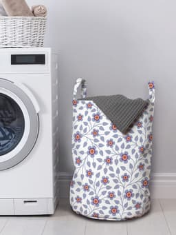 ABAKUHAUS Bloemen-waszak met bloeiende lentebloemen, wasmand met handgrepen, trekkoordsluiting voor wasserettes, 33 cm breed × 49 cm hoog, Hemelsblauw-Wit — thumbnail 2