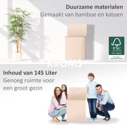 KROMS Wasmand 3 vakken - Zand - Inclusief NL & ENG Labels - Wassorteerder bamboe - Laundry basket - Wasmand met deksel -145 L — thumbnail 2