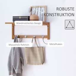 Wandgarderobe - 5 Haken + Plaatsbesparend - Bamboe - Naturel — thumbnail 4