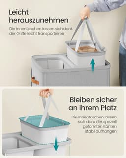 Furnstar Wasmand 170 l - Wasverzamelaar - 2 vakken - Wassorteerder - Lichte constructie met deksel en handgrepen - Uitneembare waszak 56 x 40 x 75 cm – Duifgrijs — thumbnail 4