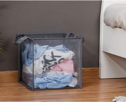 Wasmand - Opvouwbare waszak van mesh - Met handvat - Enkellaags - 33 cm - Draagbaar en duurzaam - Opvouwbaar voor opslag - Opvouwbare kledingmand - Geschikt voor kinderkamers, studentenkamers of op reis - Grijs — thumbnail 5