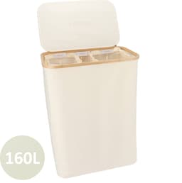 KROMS Wasmand 3 vakken - Beige - 160L - Extra groot model - Inclusief NL & ENG Labels – Wassorteerder bamboe - Laundry basket - Wasmand met deksel - Opvouwbaar — thumbnail 1