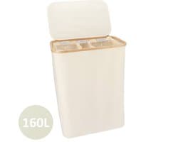 KROMS Wasmand 3 vakken - Beige - 160L - Extra groot model - Inclusief NL & ENG Labels – Wassorteerder bamboe - Laundry basket - Wasmand met deksel - Opvouwbaar — afbeelding 1