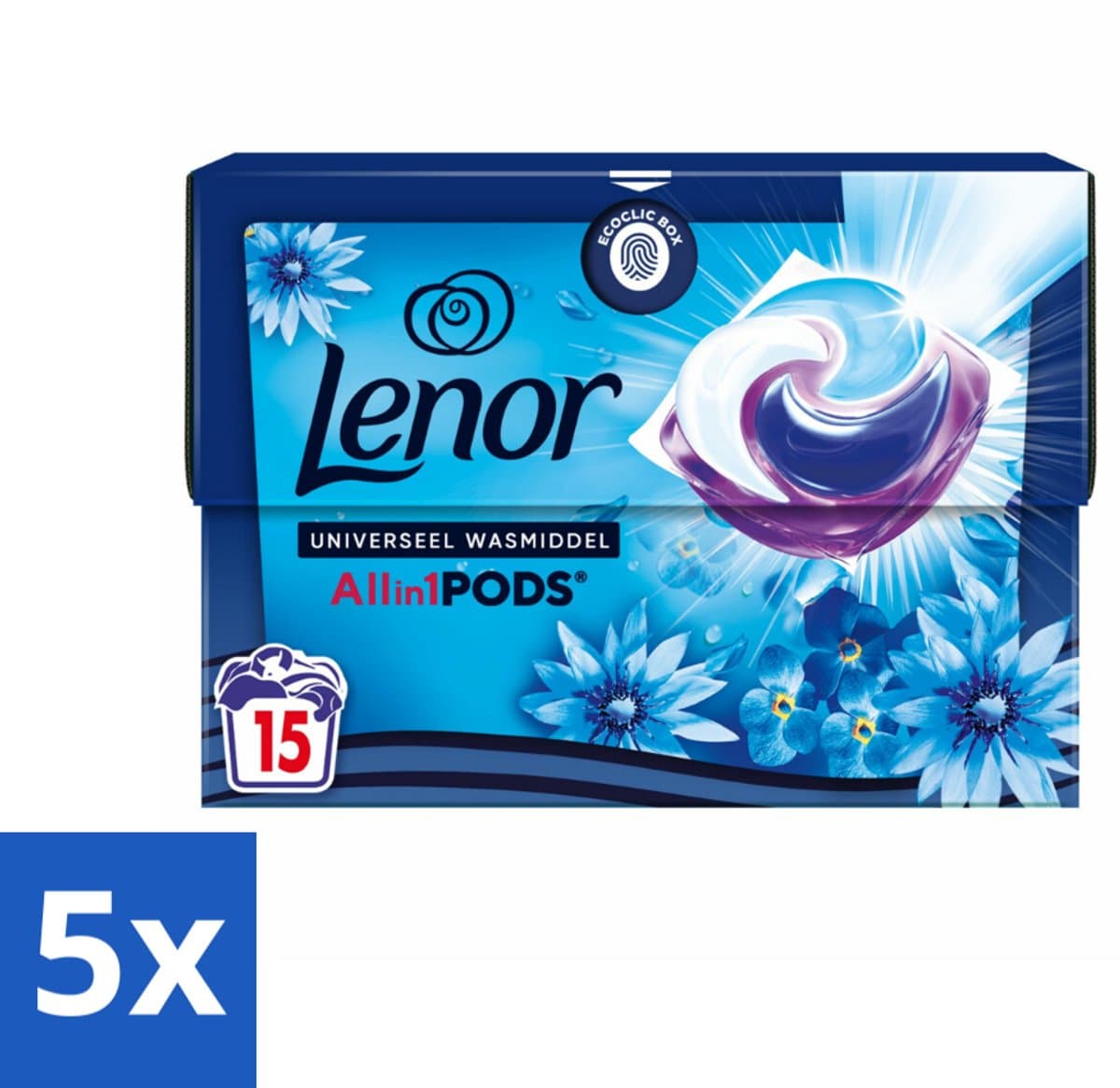 5 x Lenor - Wasmiddel Pods - Universeel - Zeebries - 15 Wasbeurten - Zeebries Waspod - Waspod - Wasmiddel Pod - Reinigingspod - Frisheid Was — afbeelding 1