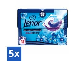 5 x Lenor - Wasmiddel Pods - Universeel - Zeebries - 15 Wasbeurten - Zeebries Waspod - Waspod - Wasmiddel Pod - Reinigingspod - Frisheid Was