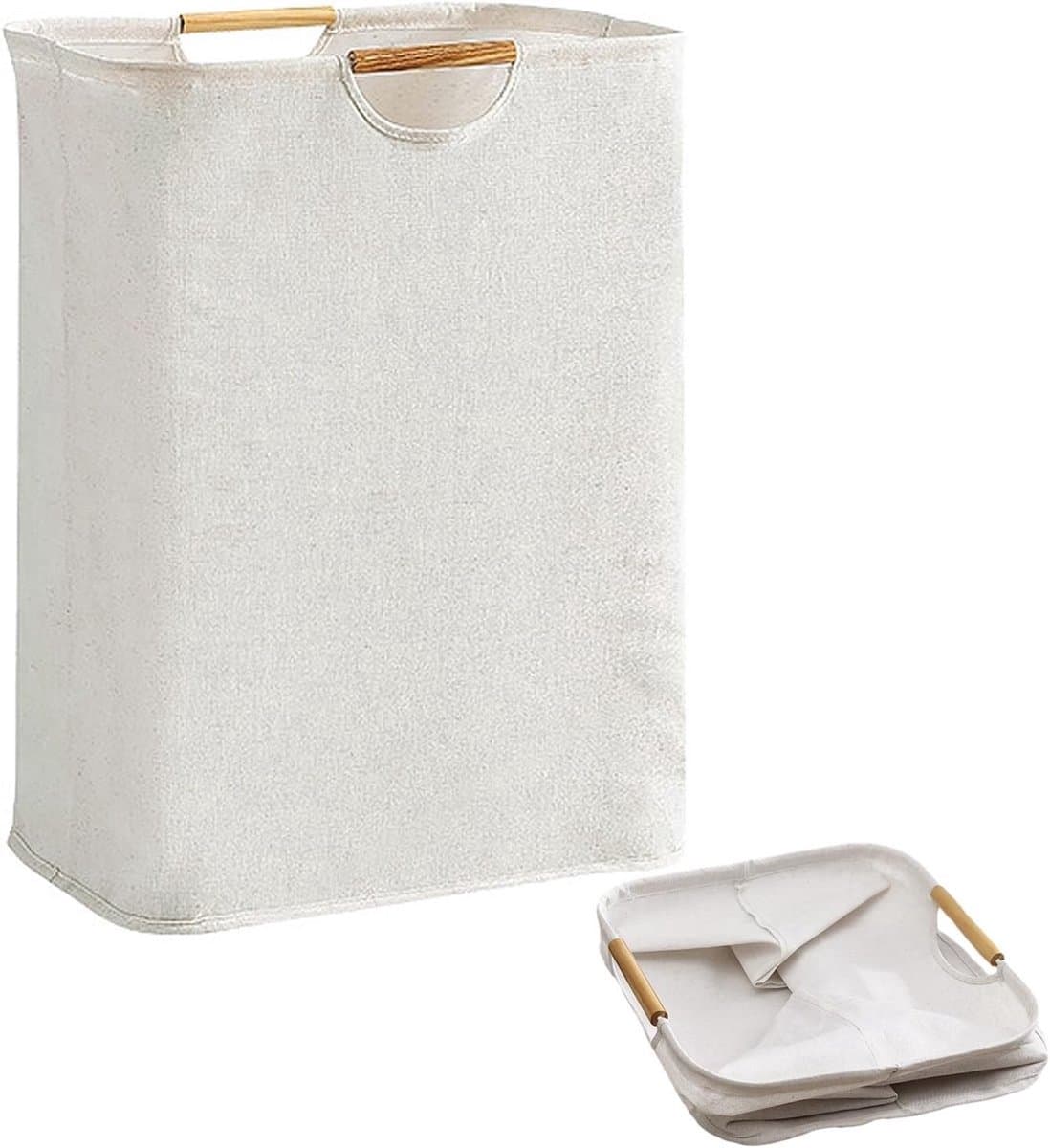 Waterdichte wasmand - Grote opvouwbare wasmand - met versterkte houten handgreep - 60L opbergmand voor speelgoedkleding - Opbergmand voor vuile was - voor wasgoed, badkamer (lengte 50 cm) — afbeelding 1