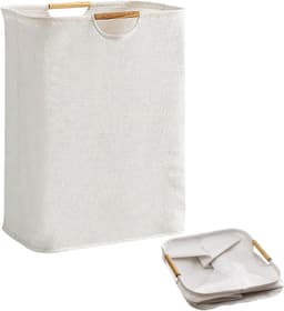 Waterdichte wasmand - Grote opvouwbare wasmand - met versterkte houten handgreep - 60L opbergmand voor speelgoedkleding - Opbergmand voor vuile was - voor wasgoed, badkamer (lengte 50 cm) — thumbnail 1
