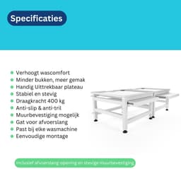 Wasophoogte® Wasmachine verhoger met uittrekbaar plateau - Dubbele wasmachine opbouwmeubel - Wasmachine sokkel - 42cm hoog - Wit - Universeel - 65*60,5 (LxB) - Inclusief wandbeugels — thumbnail 3