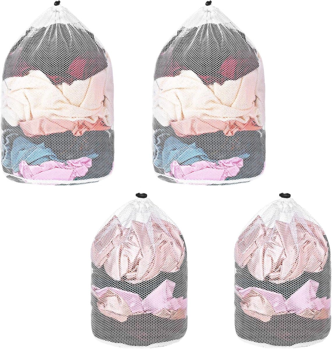 Waszak - 4 Stuks - Wasnet - Packing Cubes - Kledingzakjes - Waszak met trekkoord - Herbruikbare waszak - Geschikt voor Babykleding, Bh's, Ondergoed, Sokken, Shirts - 30 x 40 cm - Wit — afbeelding 1