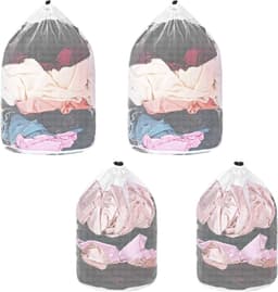 Waszak - 4 Stuks - Wasnet - Packing Cubes - Kledingzakjes - Waszak met trekkoord - Herbruikbare waszak - Geschikt voor Babykleding, Bh's, Ondergoed, Sokken, Shirts - 30 x 40 cm - Wit — thumbnail 1