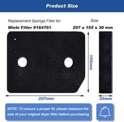 4 stuks- Droger Filter Sponsfilter - voor Miele 9164761 Warmtepompdroger - 207 x 157 x 30 mm Droger Pluizenfilter Sponsfilter - voor Wasdrogers - Basisfilter - mat zwart — thumbnail 2