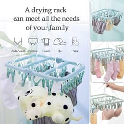 JeiibrZui Ondergoed Kledinghanger - Opvouwbare Wasknijper - 32 Clips Winddichte Hanger Voor Babykleding En Sokken - 1 Stuk - Blauw — thumbnail 3
