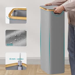 Slanke wasmand, vuilewasmand, wasverzamelaar met deksel, handvat en afneembare mesh voering. Inhoud tot 65 liter. Opvouwbaar ontwerp bespaart ruimte wanneer niet in gebruik. Modern en minimalistisch stijlvol ontwerp. 42 x 22,5 x 70,5 cm, grijs. — thumbnail 5