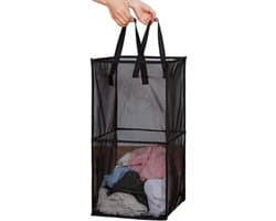 Wasmand - Mesh Wasmand - Waszakken - Draagbare Opvouwbare Mand - Wasmand Zwart - Dubbellaags Gaas Handvatten - Perfect voor Wasgoed - Kinderkamer - Studentenhuis - Reis - Feestdecoratie - Kerst （33x33x66cm） — afbeelding 1