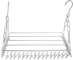 Roestvrijstalen wasdroogrek opvouwbare sokkenhanger, kledingdroogrek met 36 clips, haak winddicht kledinghanger rek, voor het drogen van handdoeken, beha, lingerie, babykleding, droogrek met — thumbnail 1
