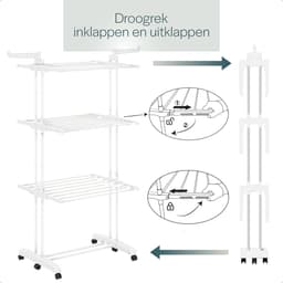 BAUER & MEYER® - Droogrek - Inklapbaar Wasrek - Incl. 20 wasknijpers - Droogtoren - Wastoren - 173 x 75 x 63 cm - Wit — thumbnail 5