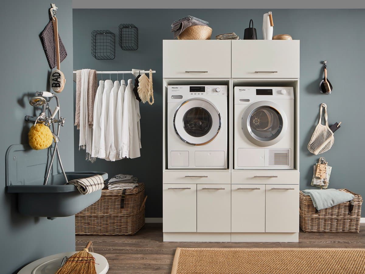 Laundry Duo® Wasmachinekast met Bovenkasten en Uittrekplanken - Ombouw voor Wasmachine en Droger - Verhoogkast - Hoogte 200cm - Wit — afbeelding 1