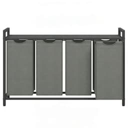 Wasmand 4-vaks sorteermand 116×33×72 cm Zwart-grijs Met uittrekbare en afneembare waszakken Lattenrek voor ventilatie Stevig metalen frame Geschikt voor wasruimte, badkamer en slaapkamer — thumbnail 1