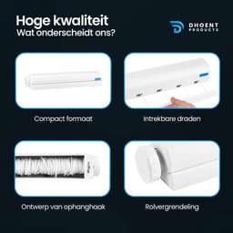 DHOENT PRODUCTS ® Uitschuifbare Waslijn – Telescopische Waslijn – Automatische Inklapbare Kledinglijn – Uittrekbare Drooglijn – Badkamer & Balkon – Ruimtebesparend – Wit – Inclusief Montage Set — thumbnail 3