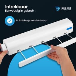 DHOENT PRODUCTS ® Uitschuifbare Waslijn – Telescopische Waslijn – Automatische Inklapbare Kledinglijn – Uittrekbare Drooglijn – Badkamer & Balkon – Ruimtebesparend – Wit – Inclusief Montage Set — thumbnail 4