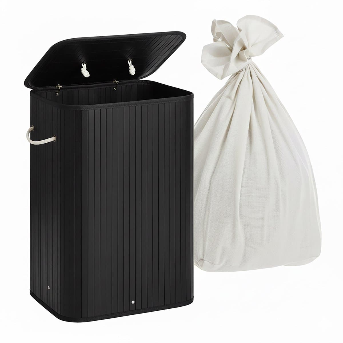 Wasmand met deksel - 80 liter - opvouwbaar - zwart — afbeelding 1