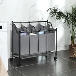 Wassorteerder 4 Vakken - 140 L Grijs Opvouwbare Wasmand - Waskar — thumbnail 5