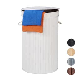 wasmand - 65 l - bamboe - met klapdeksel - handgrepen - opvouwbaar - wit — thumbnail 1