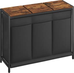 ACAZA Wasmand - Wasmand Met Deksel - 3 Vakken - 160 L - 95 x 33 x 71cm - Vintage Bruin en Zwart — thumbnail 1