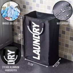 Janse® Wasmand - Opvouwbare wasmand - Laundry - Zwart - Wassorteerder - Waszak - Camping wasmand — thumbnail 2