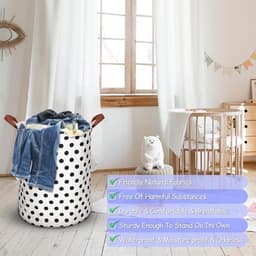 Laundry Basket, Large 65L Storage Basket with Handle, Foldable Laundry Bag for Dirty Clothes, Bedroom, Children's Room, Waterproof Laundry Baskets, Storage, Black Dot. — thumbnail 2