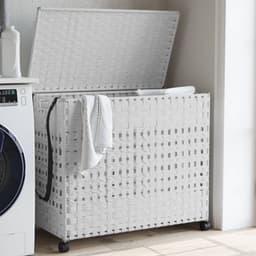 vidaXL - Wasmand - op - wielen - 66x35x60 - cm - rattan - wit — thumbnail 3