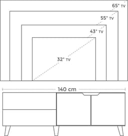 TV-meubel – Met 2 deuren en open vak– breedte 140 cm - op pootjes - bruin — thumbnail 2