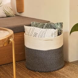 Grote mand, wasmand, gevlochten van katoen, touw, opbergmand voor speelgoed in de kinderkamer, dekenmand in de woonkamer D40 x H35 cm — thumbnail 4