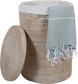 Wasmand met deksel – rotan wasmand – Opbergmand – Rotan White Wash — thumbnail 1