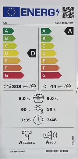 LG F4DR3096N3W TurboWash -  Was-droogcombinatie - 9 kg + 6 kg - 1400 rpm - 71 dB — thumbnail 2