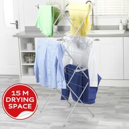 Three-Tier Clothes Airer Drying Rack - 15 Metre Drying Space - Four Side Wings - Ideal For Hangers - Pink/Grey - 64 x 45 x 138 cm - Indoor & Outdoor Drying — thumbnail 4