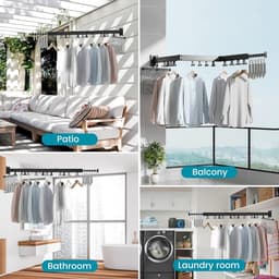 Uittrekbaar droogrek wandmontage kledingrek - ruimtebesparend opvouwbaar - balkon wasgoed badkamer terras - 3 vouwen — thumbnail 3