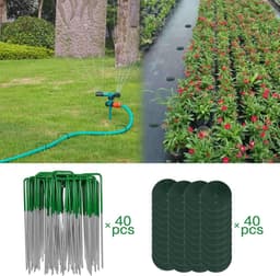 Onkruidbestrijding membraanharingen - 40 tuinharingen + 40 bufferringen - Metalen kunstgrasharingen - 150 mm membraan tuinharingen - Bodembedekkende pinnen palen - Tuinlandschap nietjes — thumbnail 5