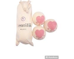 3 grote drogerballen van wol (7cm) met roze hartje – Ventilii Milano® — afbeelding 1