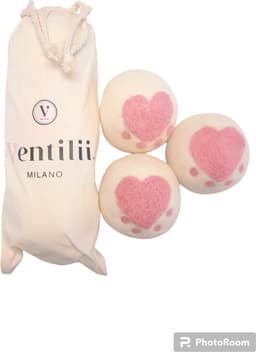 3 grote drogerballen van wol (7cm) met roze hartje – Ventilii Milano® — thumbnail 1