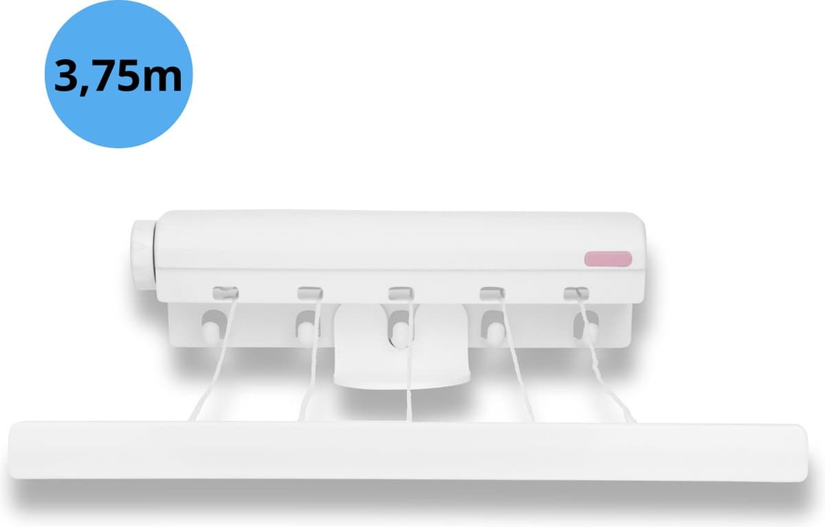 Bailanta® Waslijn Uittrekbaar - Wanddrooglijn - 5 Lijnen - 18,75 Meter Droogruimte - Voor Badkamer, Balkon & Tuin - Uittrekbare Waslijn — afbeelding 1