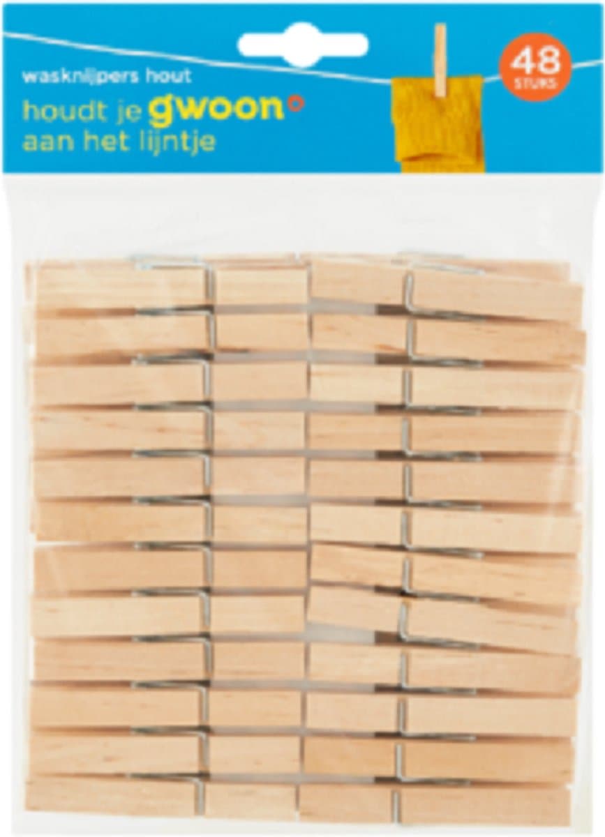 G'woon Wasknijpers Hout 48 st — afbeelding 1
