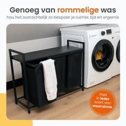 Goliving Wassorteerder – Wasmand met 3 vakken – Wasbox – Oxfort textiel/Metaal/Hout – 3 x 38 Liter – 33 x 92.5 x 71 cm – Zwart — thumbnail 3