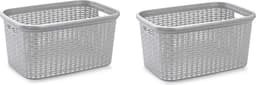 Plasticforte Wasmand - 3x stuks - 35 liter - rotan - zilvergrijs - kunststof - 53 x 36 x 26 cm — thumbnail 1
